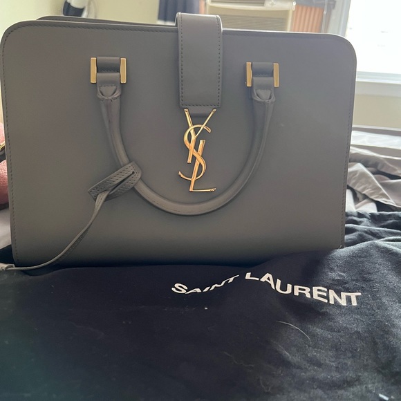 Yves Saint Laurent Handbags - Beautiful and NEW Oyster Gray and Gold YSL Bag MNG Cabas, Vitello, Piumotto